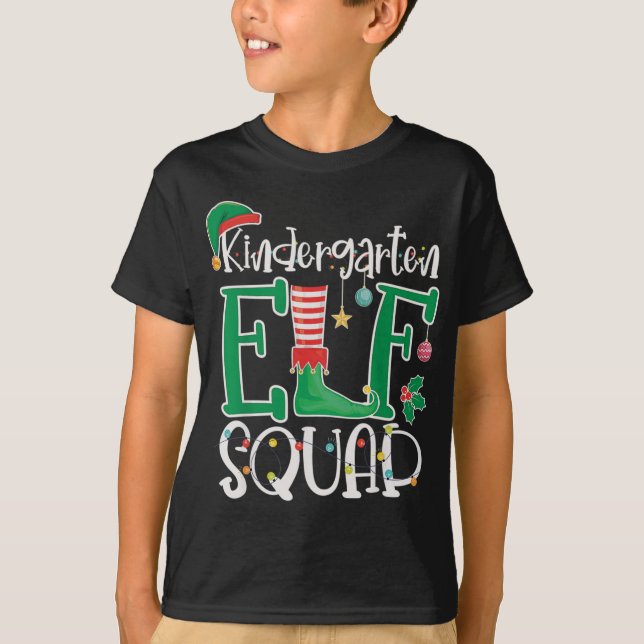 Kindergarten ELF Squad Funny Christmas ELF Kids Te T-Shirt (Front)