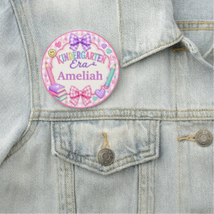 Kindergarten Era Pink Gingham Bows 1st Day School Name Tag