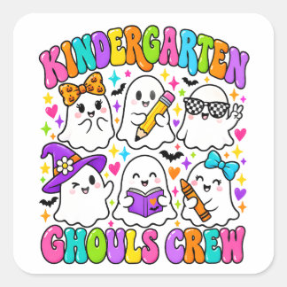 Kindergarten Ghouls Crew Colorful Cute Ghost Square Sticker