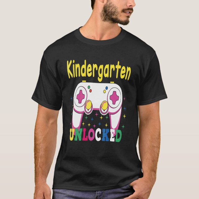 Kindergarten Grade Unlocked Retro Colorful Gamer T-Shirt (Front)