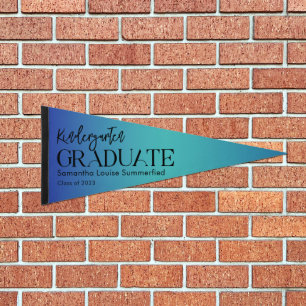 Kindergarten Graduate 2026 Blue Ombre Graduation Pennant Flag