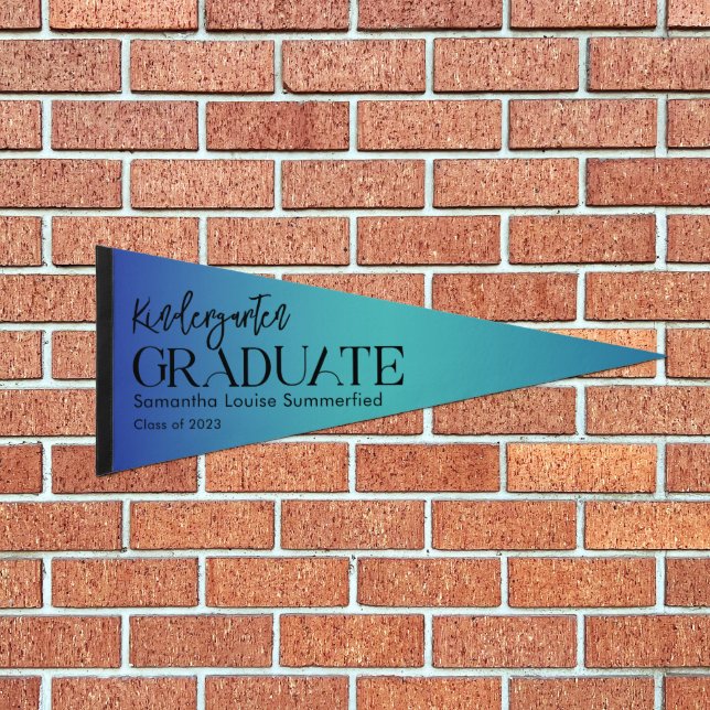 Kindergarten Graduate 2026 Blue Ombre Graduation Pennant Flag (Front)