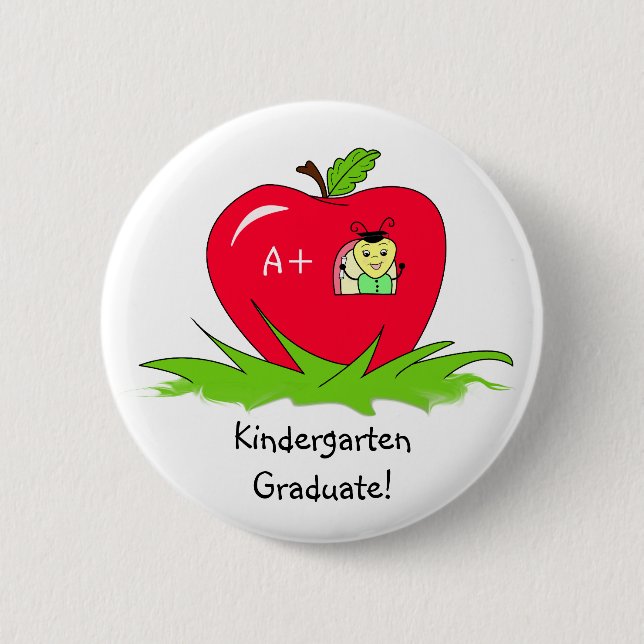 Kindergarten Graduate Red Apple Congratulations Button (Front)