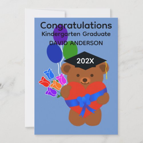 Kindergarten Graduation Bear 3 Flat Note Card