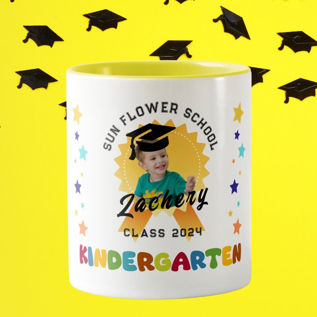 Kindergarten Graduation Bedge photo custom Two-Tone Coffee Mug (Creator Uploaded)