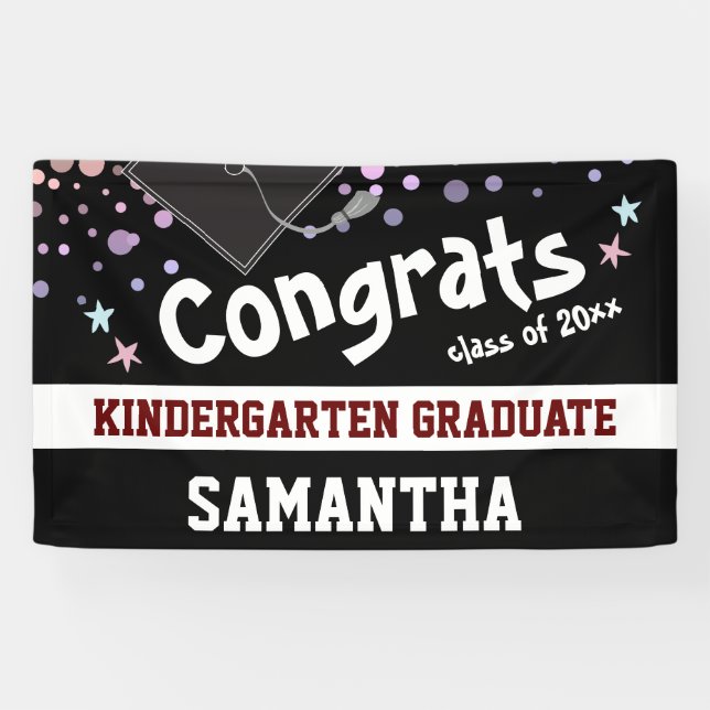Kindergarten Graduation black Confetti Photo Banner (Horizontal)