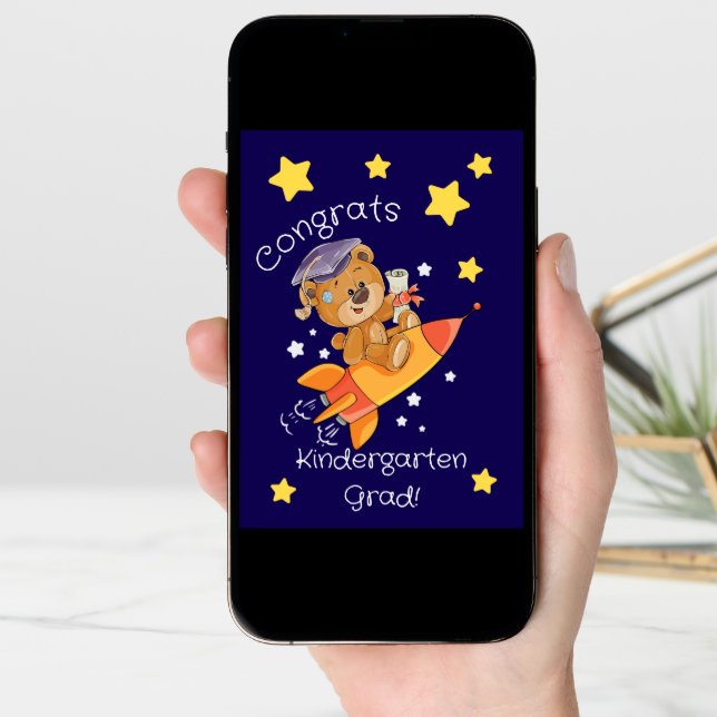 Kindergarten Graduation Card - Rocket Bear Design (Front Digital)