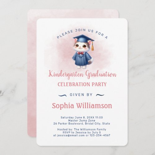 Kindergarten Graduation Cat for Girl Invitation