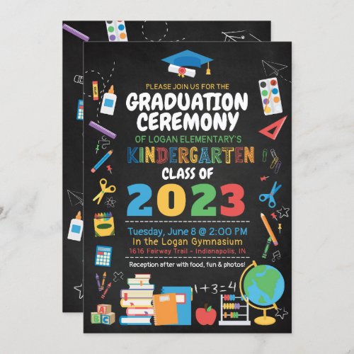 Kindergarten Graduation Ceremony Color Chalkboard Invitation