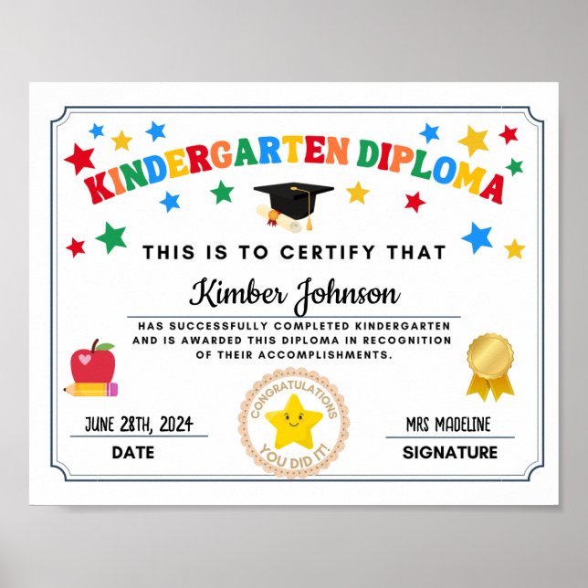 Kindergarten Graduation Certificate Poster (Front)
