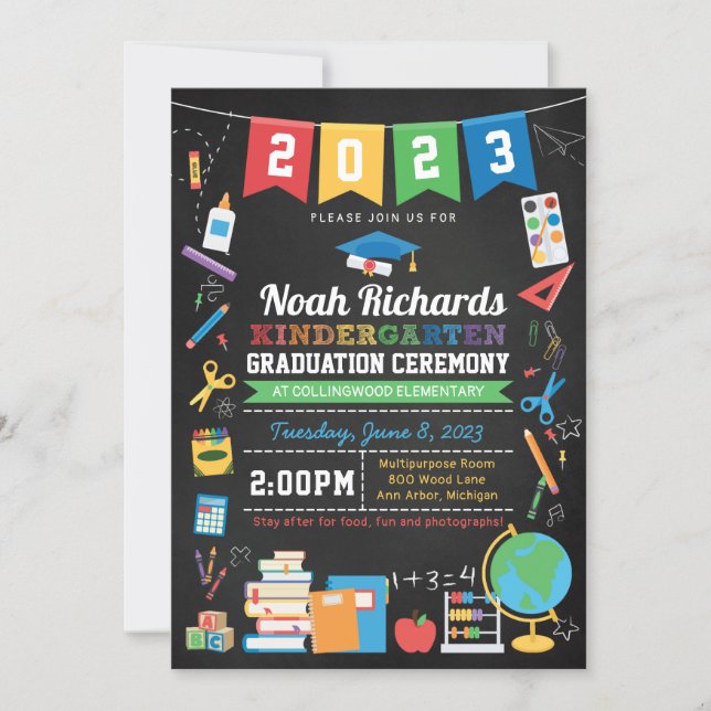 Kindergarten Graduation Chalkboard Any Year Banner Invitation (Front)