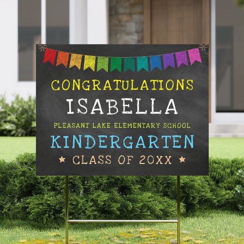 Kindergarten Graduation Chalkboard Rainbow Bunting Sign