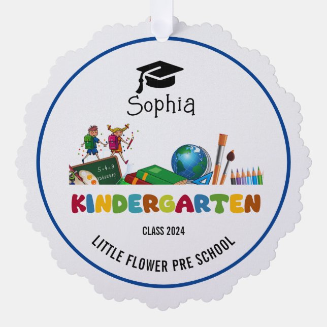 Kindergarten graduation custom name ornament card (Front)