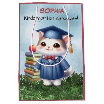 Kindergarten Graduation Cute Cat Girl Medium Gift Bag by sandrarosecreations at Zazzle