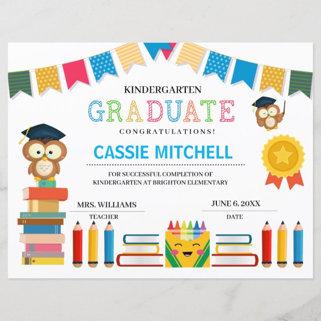 Kindergarten Graduation Diploma Certificate (Front)
