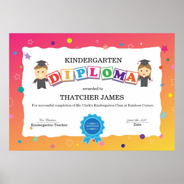 Kindergarten Graduation Diploma Poster (Front)