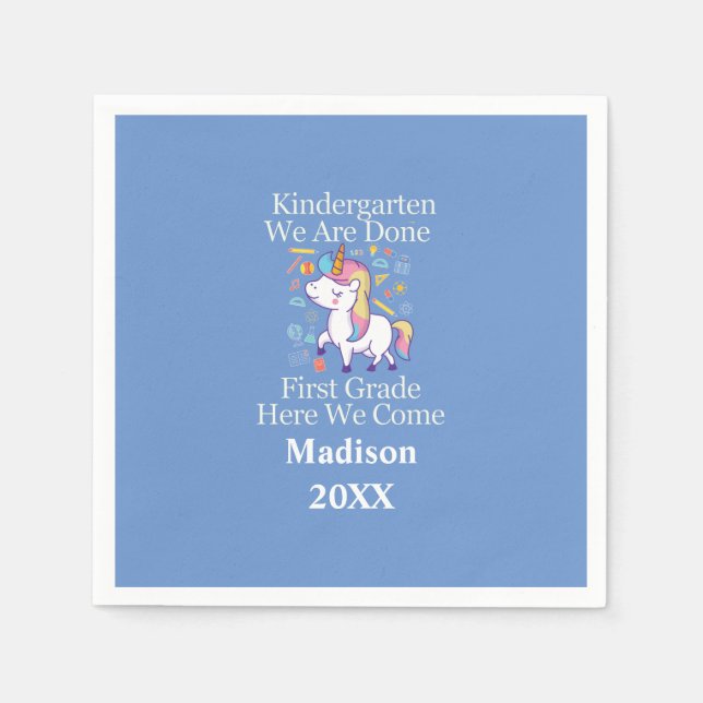Kindergarten Graduation First Grade Unicorn  Napkins (Front)