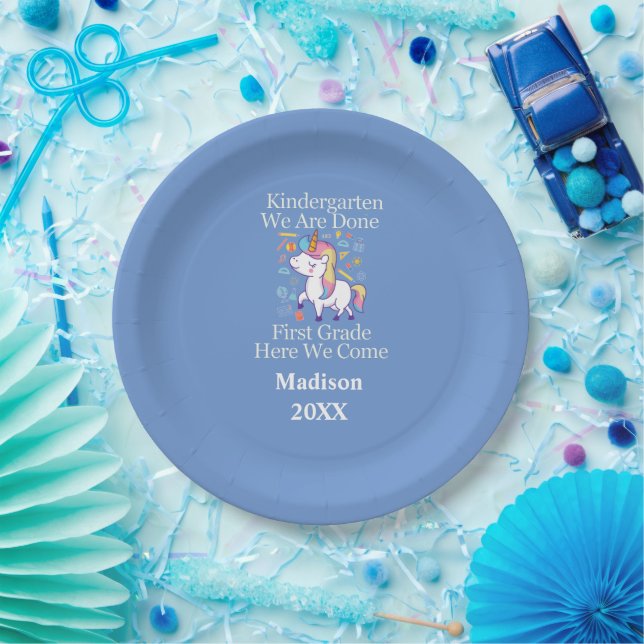 Kindergarten Graduation First Grade Unicorn  Paper Plates (Party)