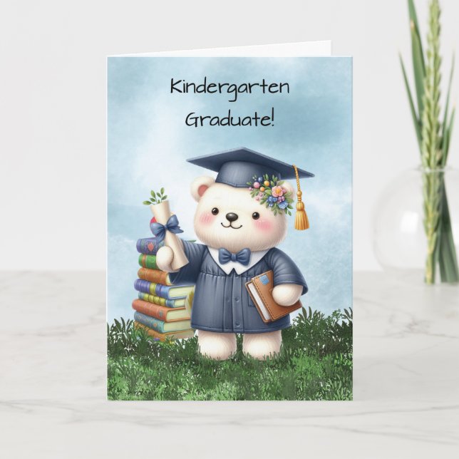 Kindergarten Graduation Girl Bear Congratulations Card (Front)