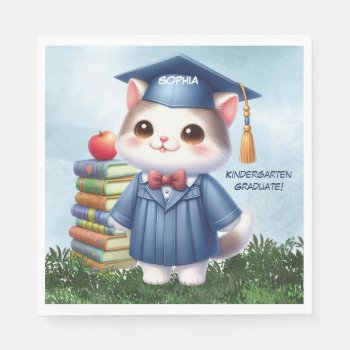 Kindergarten Graduation Girl Cat Congratulations Napkins by sandrarosecreations at Zazzle