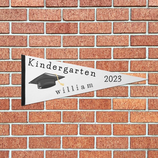 Kindergarten Graduation Grad Cap Personalized Pennant Flag (Front)