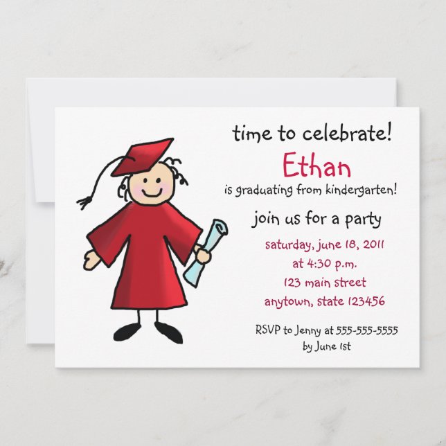 Kindergarten Graduation Invitation--Boy, Red Invitation (Front)