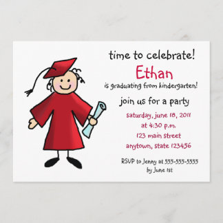 Kindergarten Graduation Invitation--Boy, Red Invitation