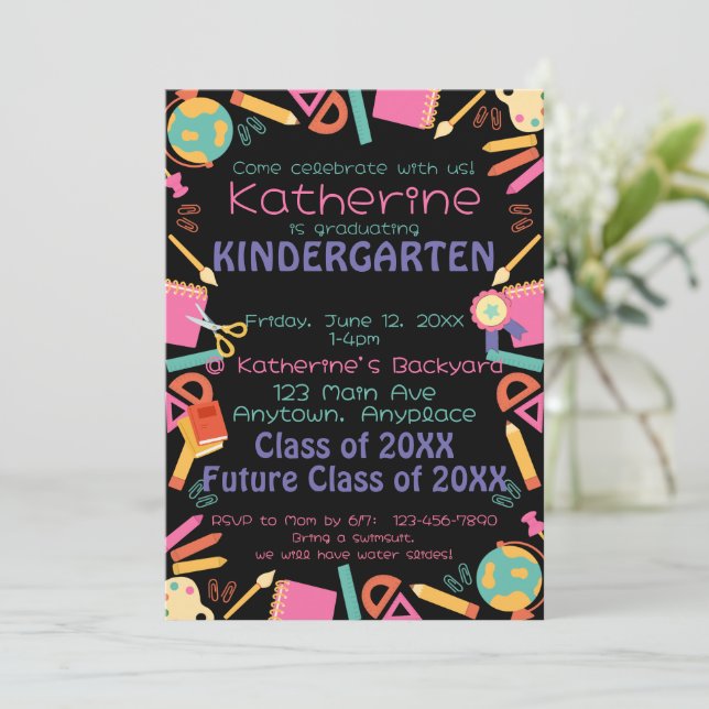 Kindergarten Graduation Invitation School Theme  (Standing Front)