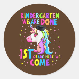 Kindergarten Graduation Magical Unicorn Boys Classic Round Sticker
