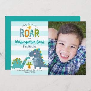 Kindergarten Graduation Photo Dinosaurs Boy Cute Invitation