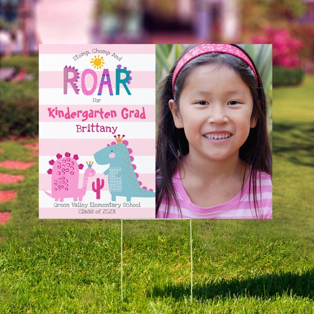 Kindergarten Graduation Photo Dinosaurs Girl Yard Sign (Creator Uploaded)