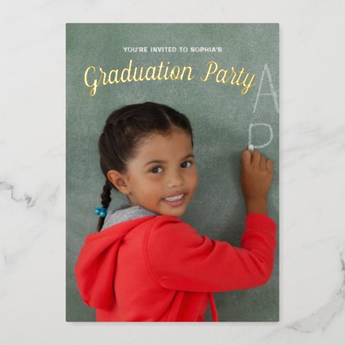 Kindergarten Graduation Photo Kids Gold Foil Invitation