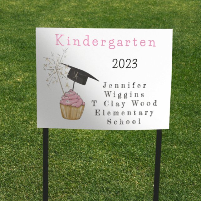 Kindergarten Graduation Pink Cupcake Personalized Sign (Creator Uploaded)