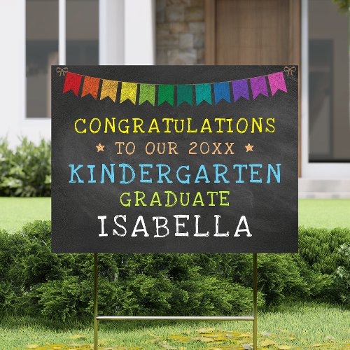 Kindergarten Graduation Rainbow Bunting Chalkboard Sign