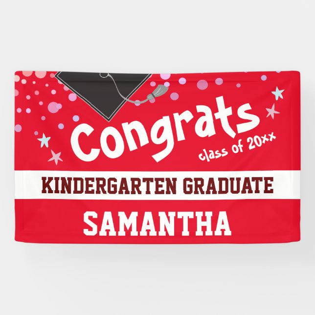Kindergarten Graduation red Confetti Photo Banner (Horizontal)