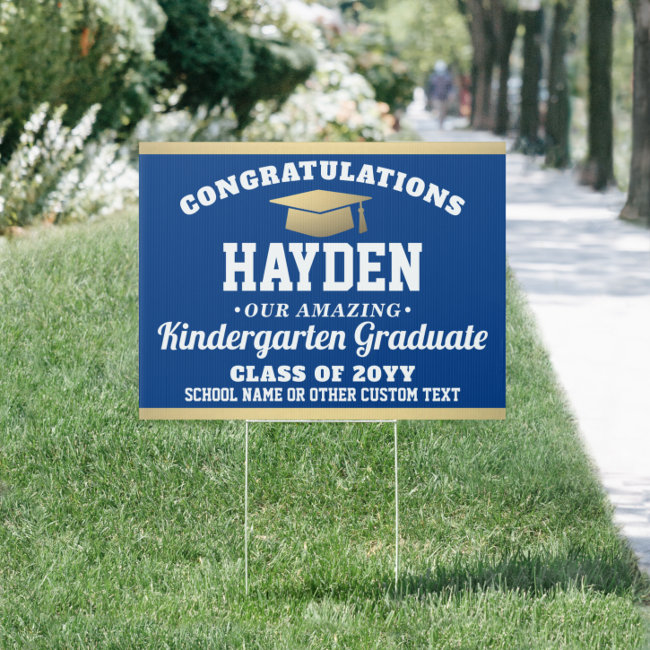 Kindergarten Graduation Royal Blue Gold White Yard Sign