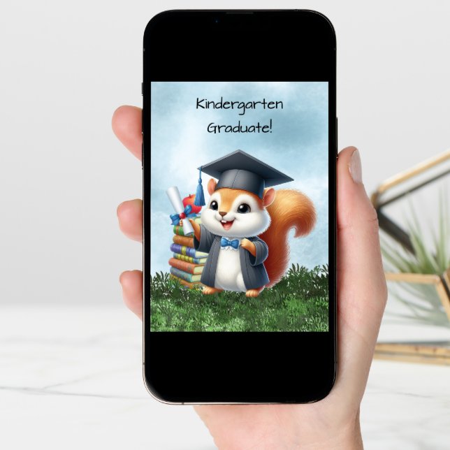 Kindergarten Graduation Squirrel Congratulations Card (Front Digital)