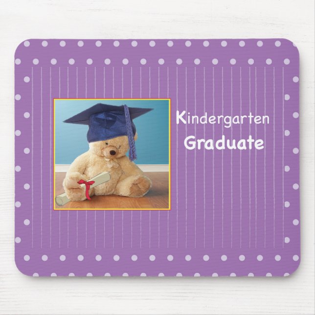 Kindergarten Graduation Teddy Bear on Purple Mouse Pad (Front)