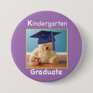 Kindergarten Graduation Teddy Bear on Purple Pinback Button