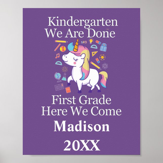 Kindergarten Graduation to First Grade Unicorn  Po Poster (Front)