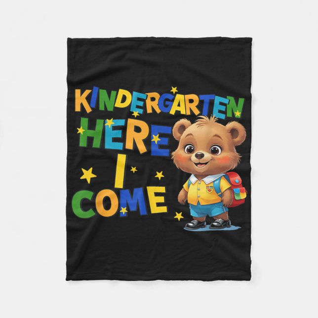 Kindergarten Here I Come, Back To School Baby Bear Fleece Blanket (Front)