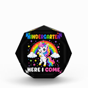  Kindergarten Here I Come Unicorn Back to School Acrylic Award
