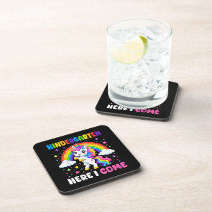  Kindergarten Here I Come Unicorn Back to School Beverage Coaster