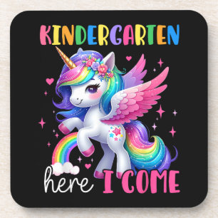 Kindergarten Here I Come Unicorn Back to School Beverage Coaster