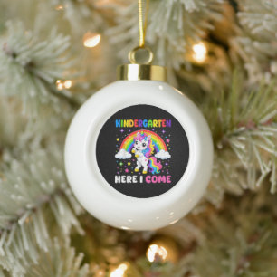 Kindergarten Here I Come Unicorn Back to School Ceramic Ball Christmas Ornament