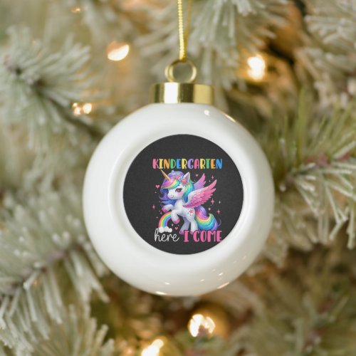 Kindergarten Here I Come Unicorn Back to School Ceramic Ball Christmas Ornament