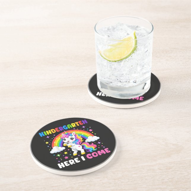  Kindergarten Here I Come Unicorn Back to School Coaster (Side)