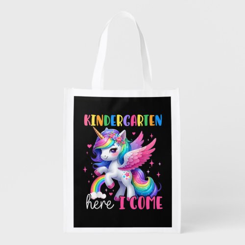 Kindergarten Here I Come Unicorn Back to School Grocery Bag