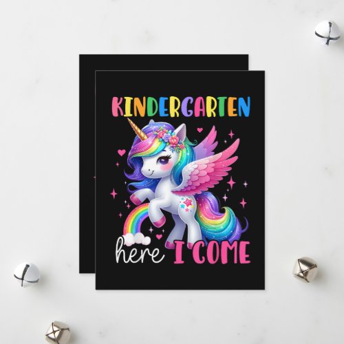 Kindergarten Here I Come Unicorn Back to School Holiday Card