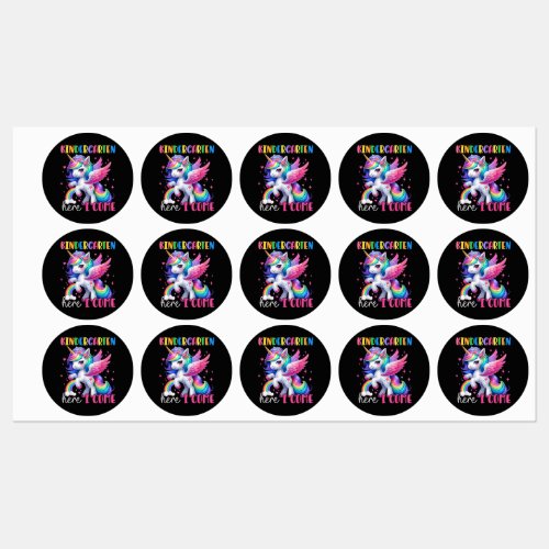 Kindergarten Here I Come Unicorn Back to School Labels